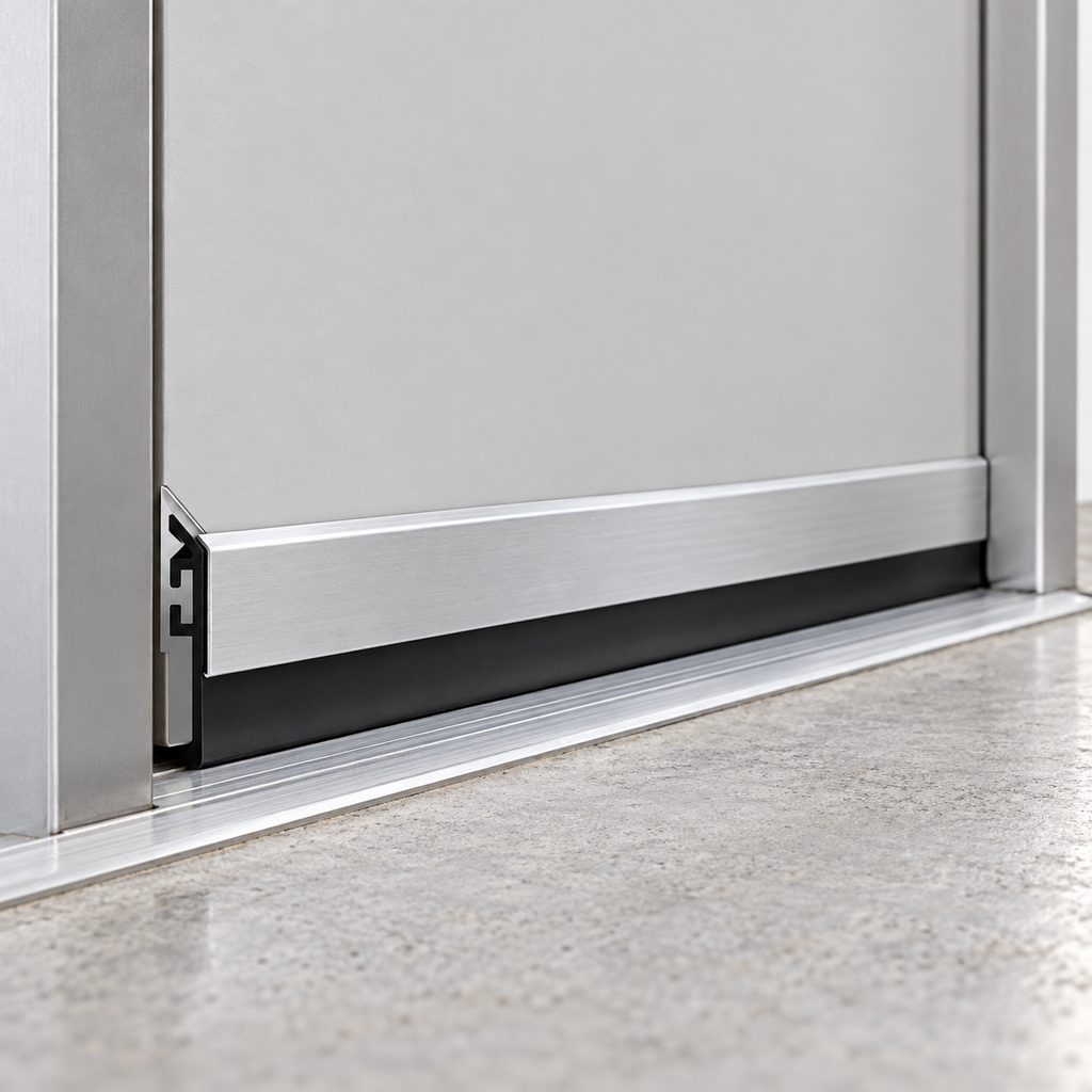 design-hardware-sw-r — illustrative door installation, representative satin finish; door and surrounding hardware not included