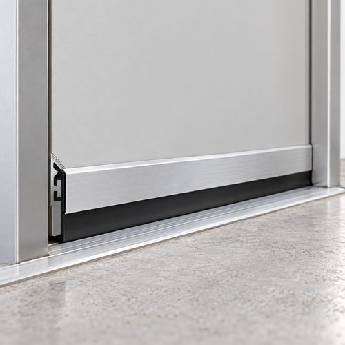 design-hardware-sw-r — illustrative door installation, representative satin finish; door and surrounding hardware not included