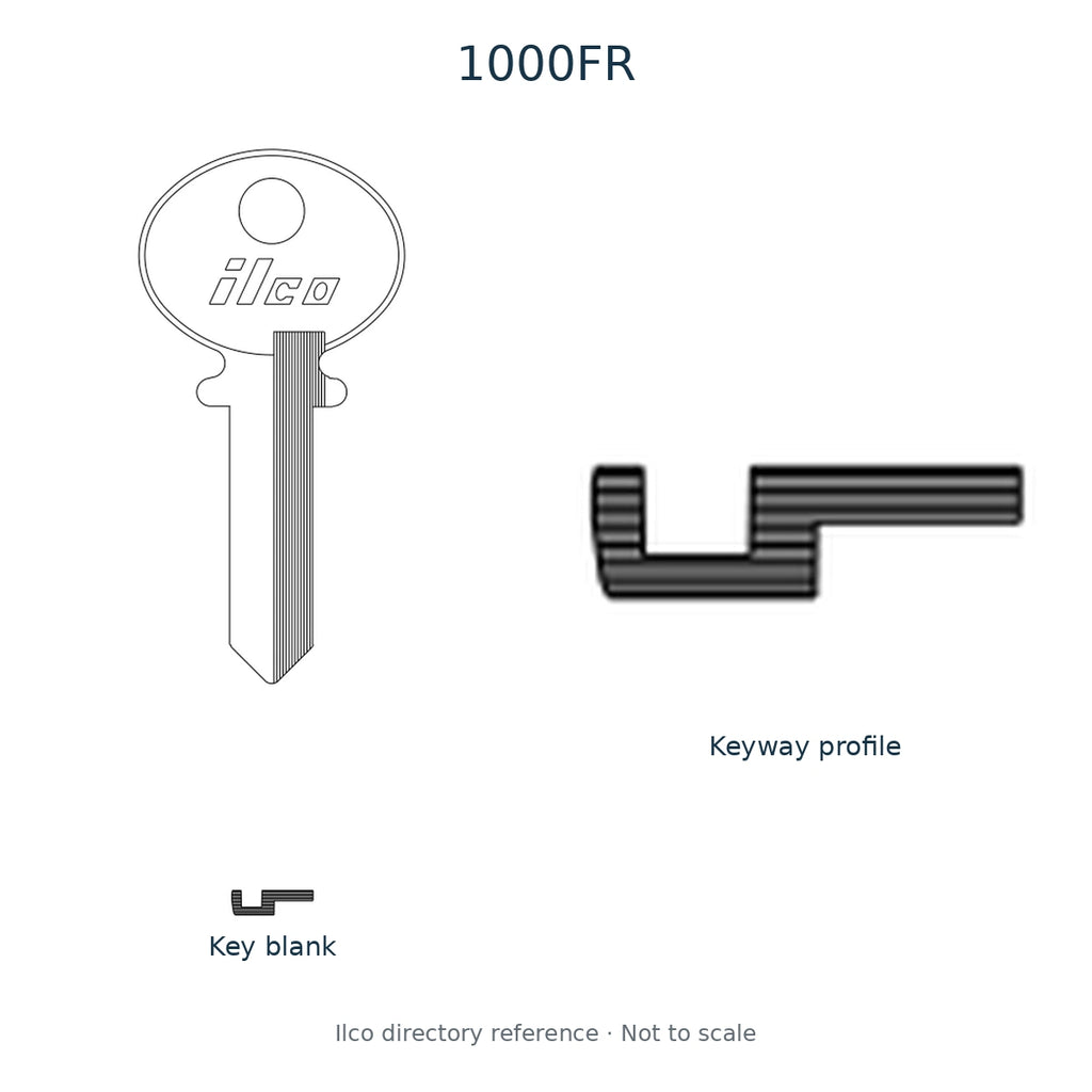 Ilco directory reference 1000FR — key blank and keyway profile; not to scale
