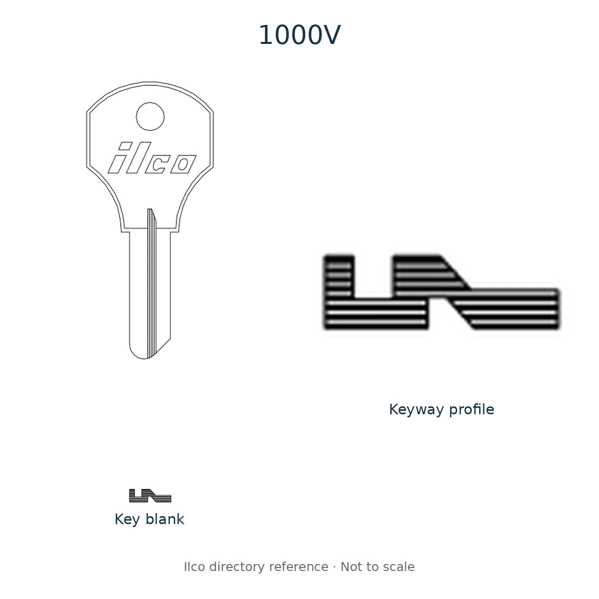 Ilco directory reference 1000V — key blank and keyway profile; not to scale