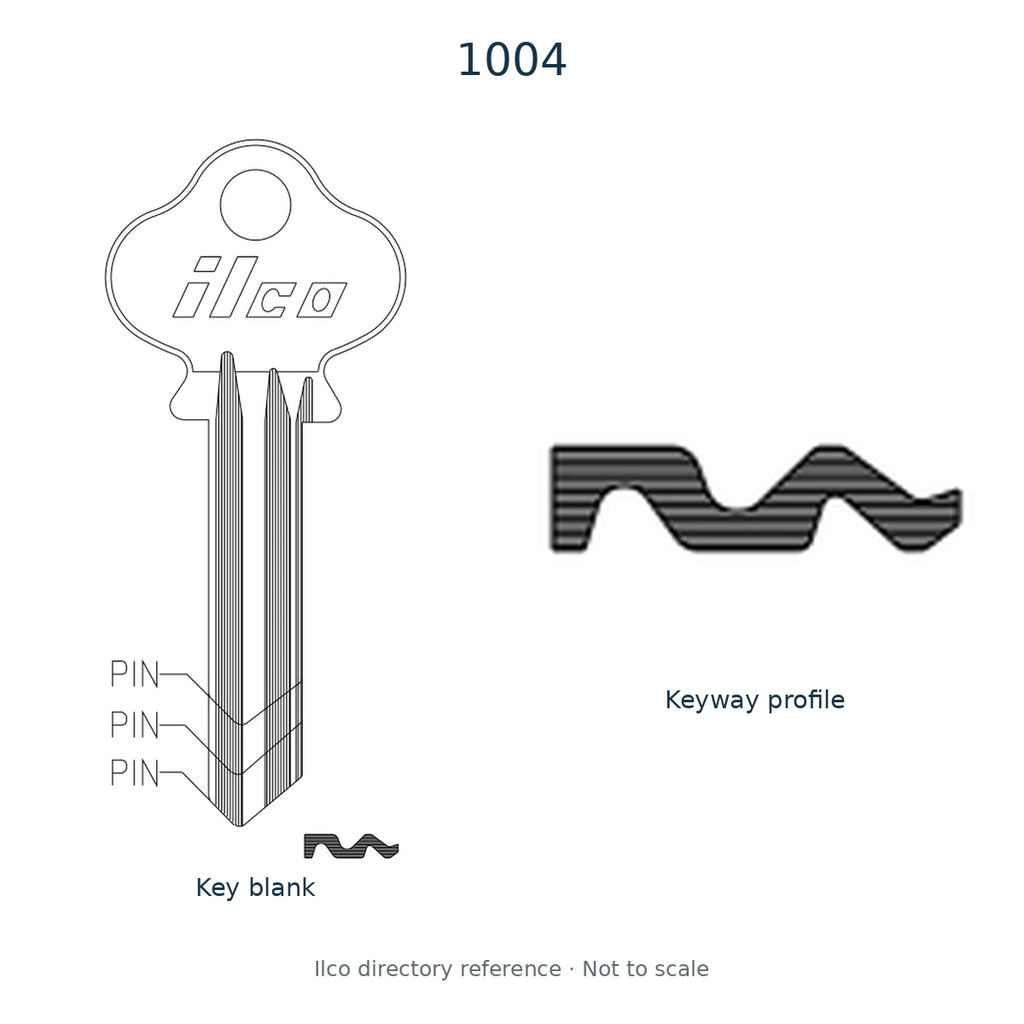 Ilco directory reference 1004 — key blank and keyway profile; not to scale