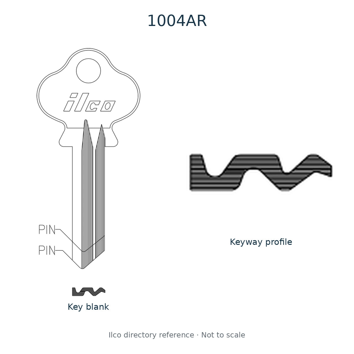Ilco directory reference 1004AR — key blank and keyway profile; not to scale