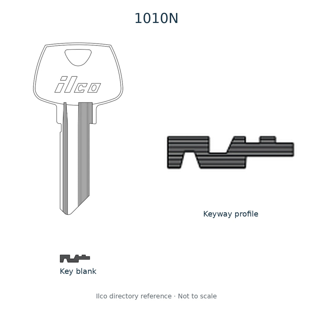 Ilco directory reference 1010N — key blank and keyway profile; not to scale