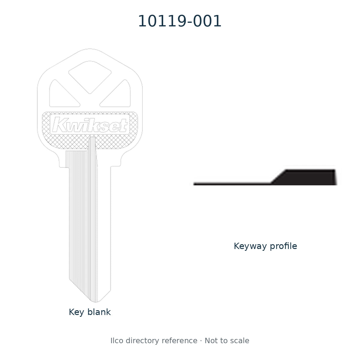 Ilco directory reference 10119-001 — key blank and keyway profile; not to scale