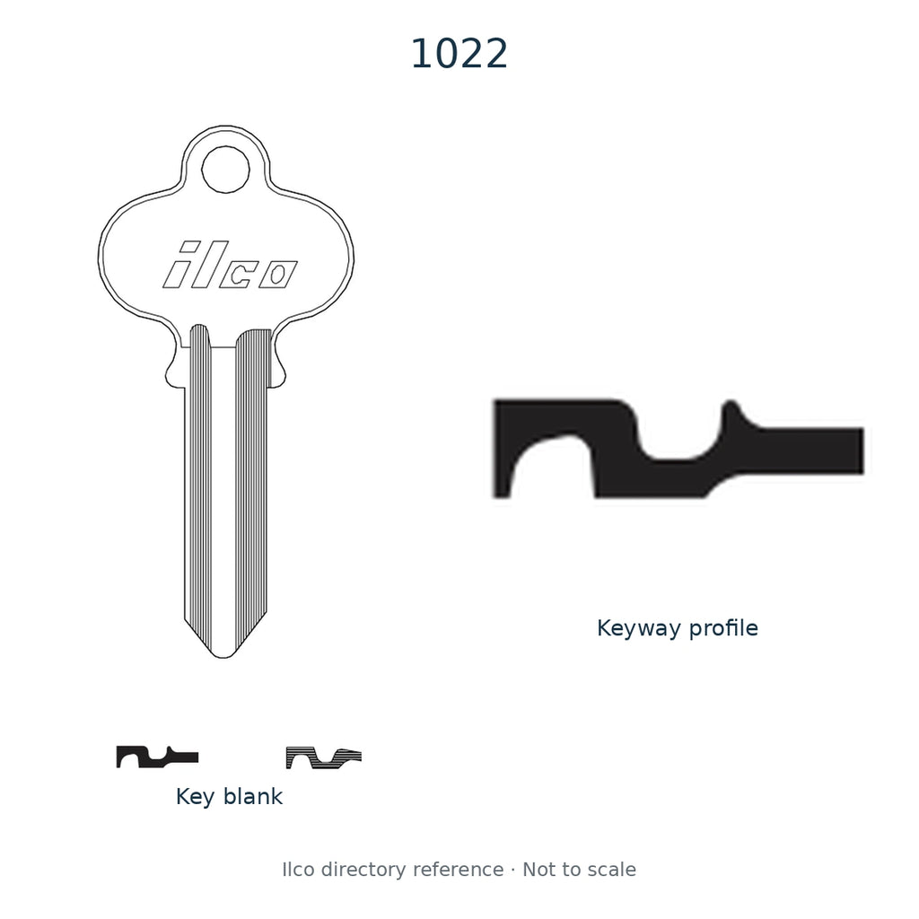 Ilco directory reference 1022 — key blank and keyway profile; not to scale