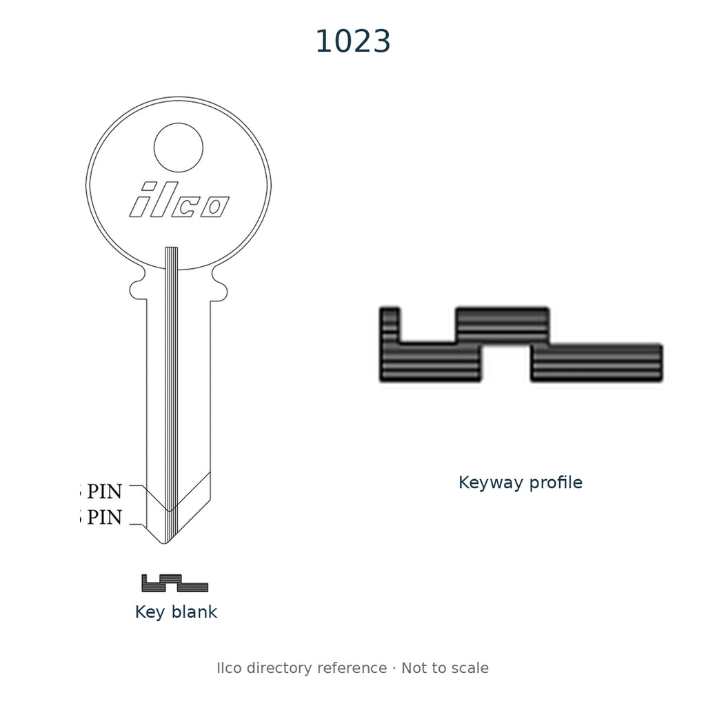 Ilco directory reference 1023 — key blank and keyway profile; not to scale