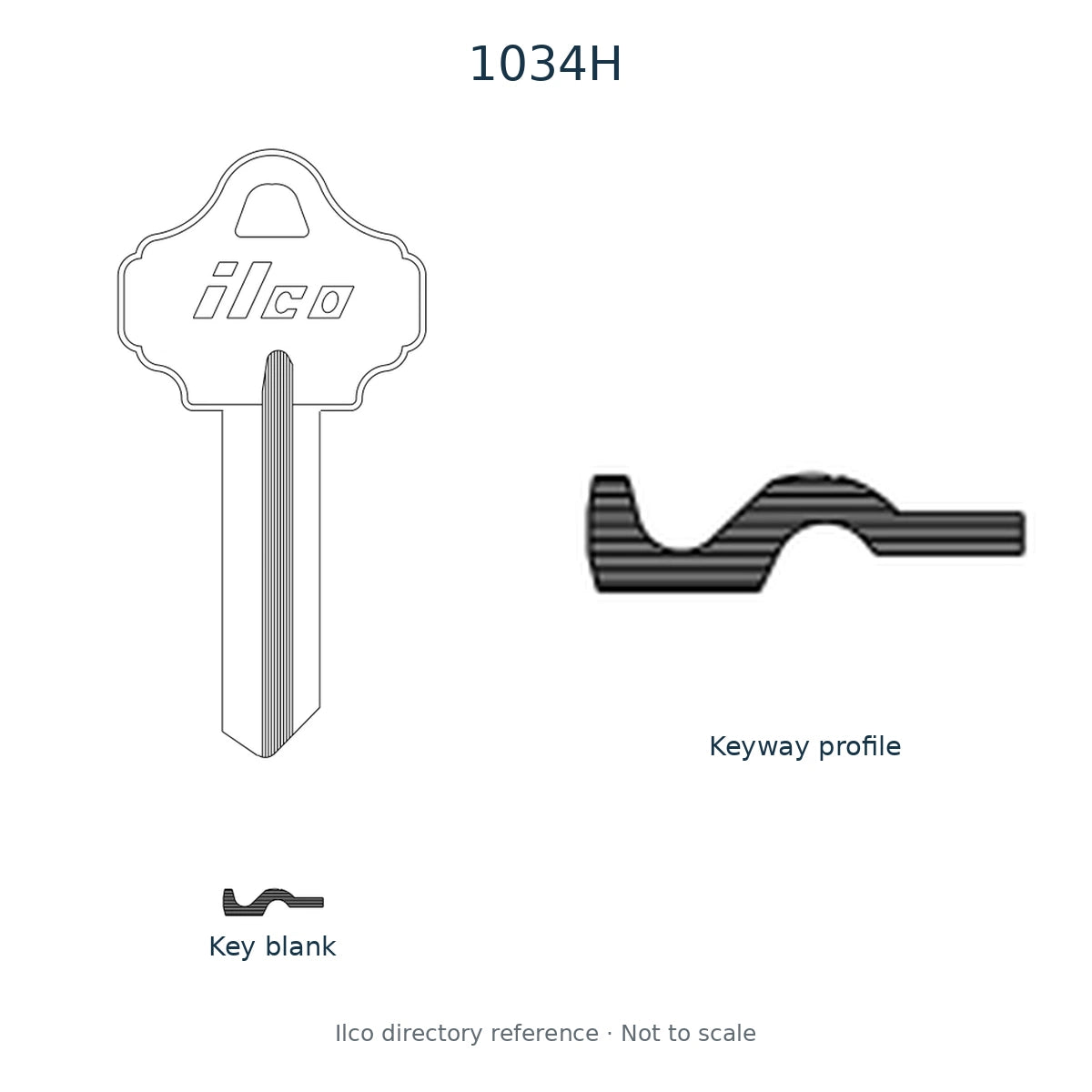 Ilco directory reference 1034H — key blank and keyway profile; not to scale