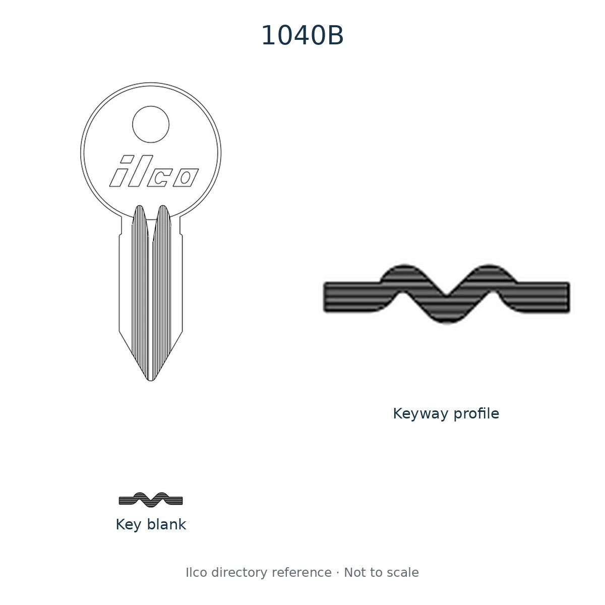 Ilco directory reference 1040B — key blank and keyway profile; not to scale