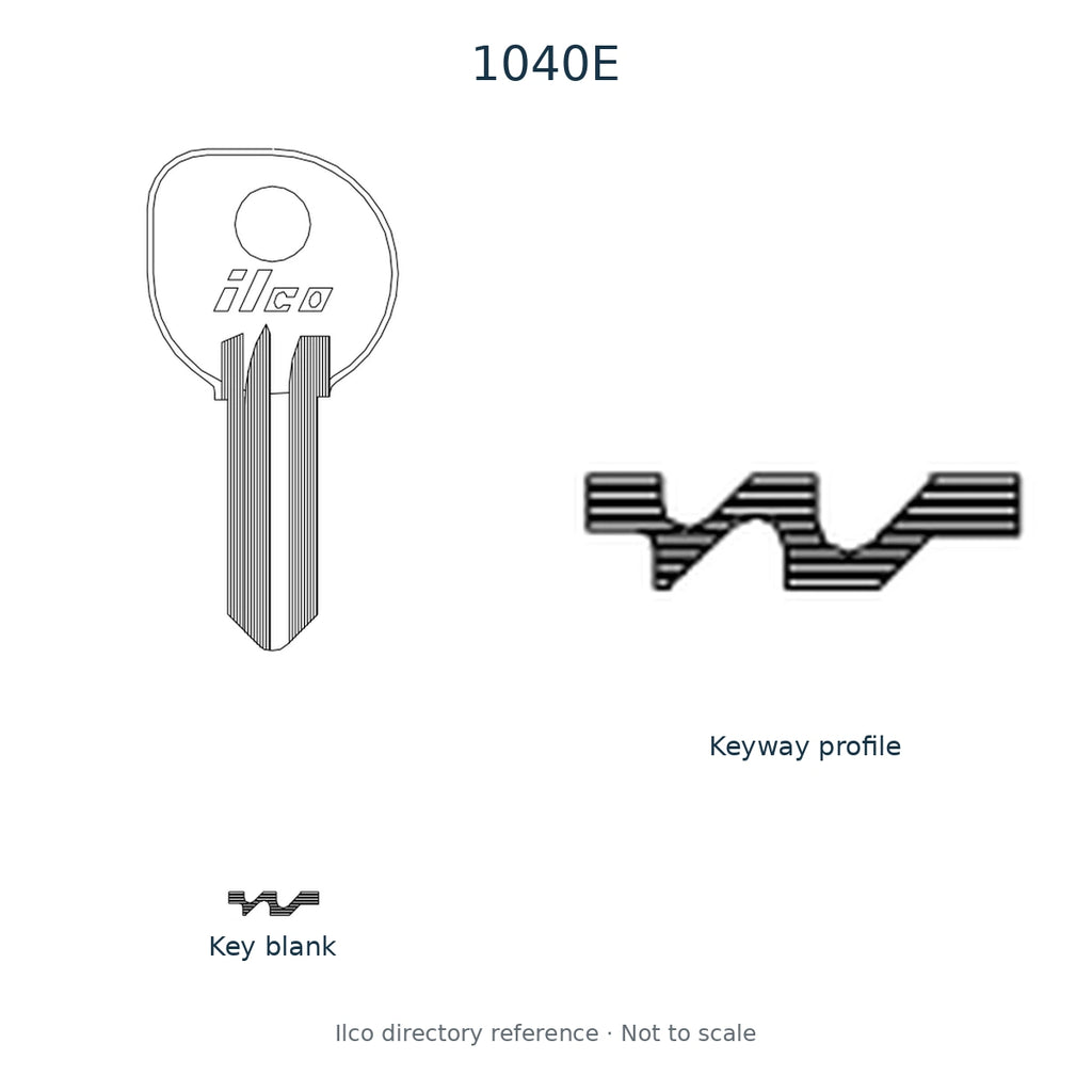 Ilco directory reference 1040E — key blank and keyway profile; not to scale