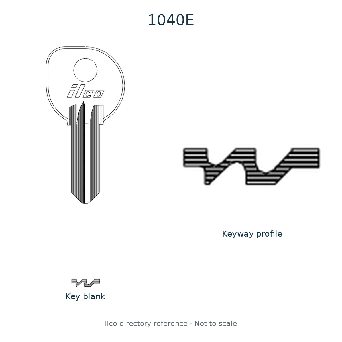 Ilco directory reference 1040E — key blank and keyway profile; not to scale