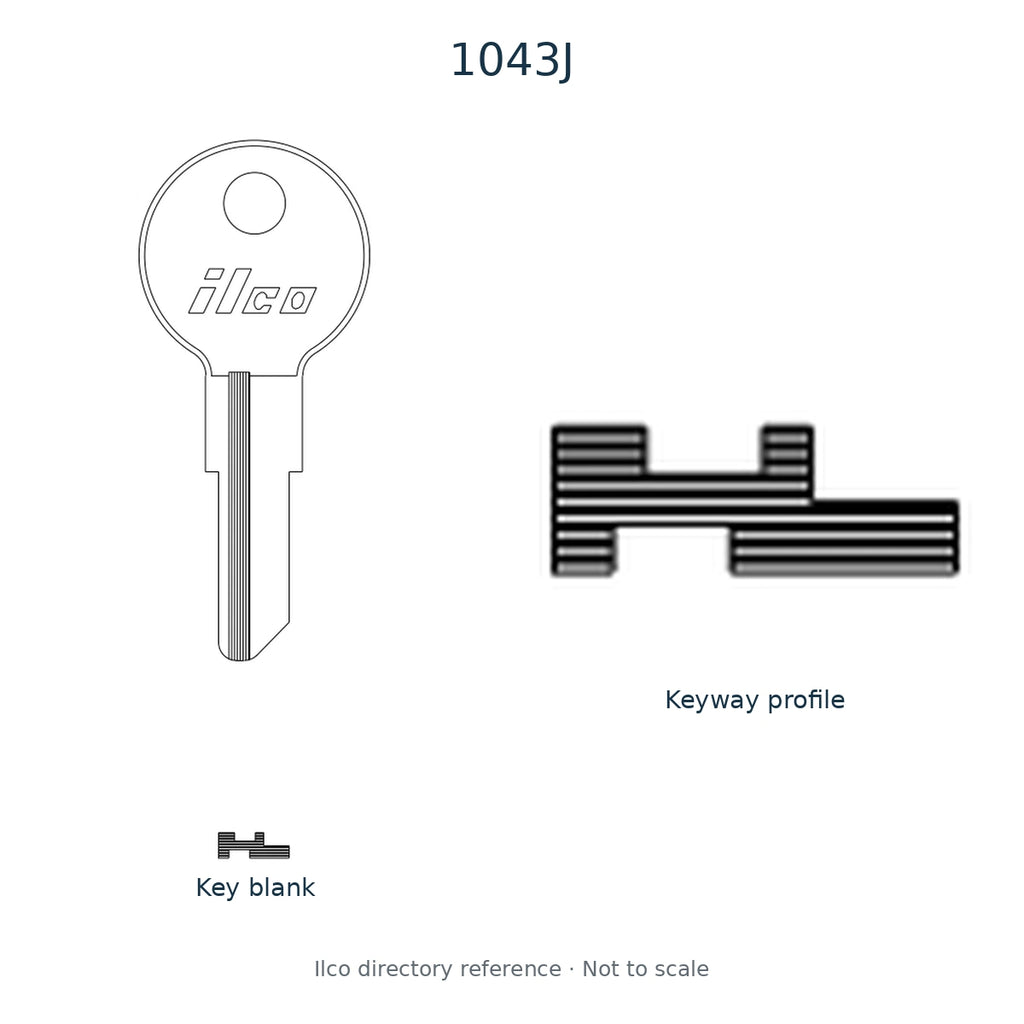 Ilco directory reference 1043J — key blank and keyway profile; not to scale