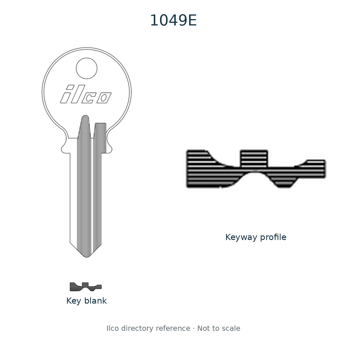 Ilco directory reference 1049E — key blank and keyway profile; not to scale