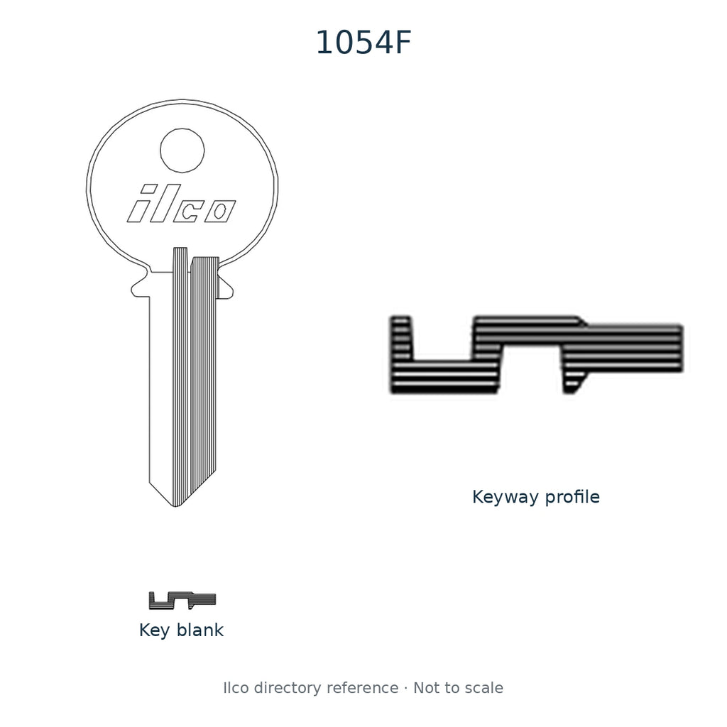 Ilco directory reference 1054F — key blank and keyway profile; not to scale