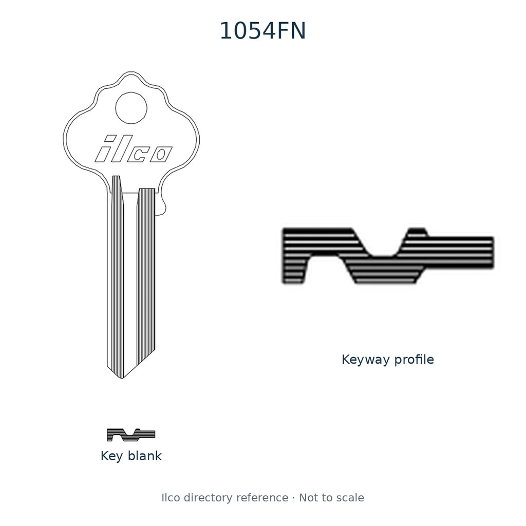 Ilco directory reference 1054FN — key blank and keyway profile; not to scale