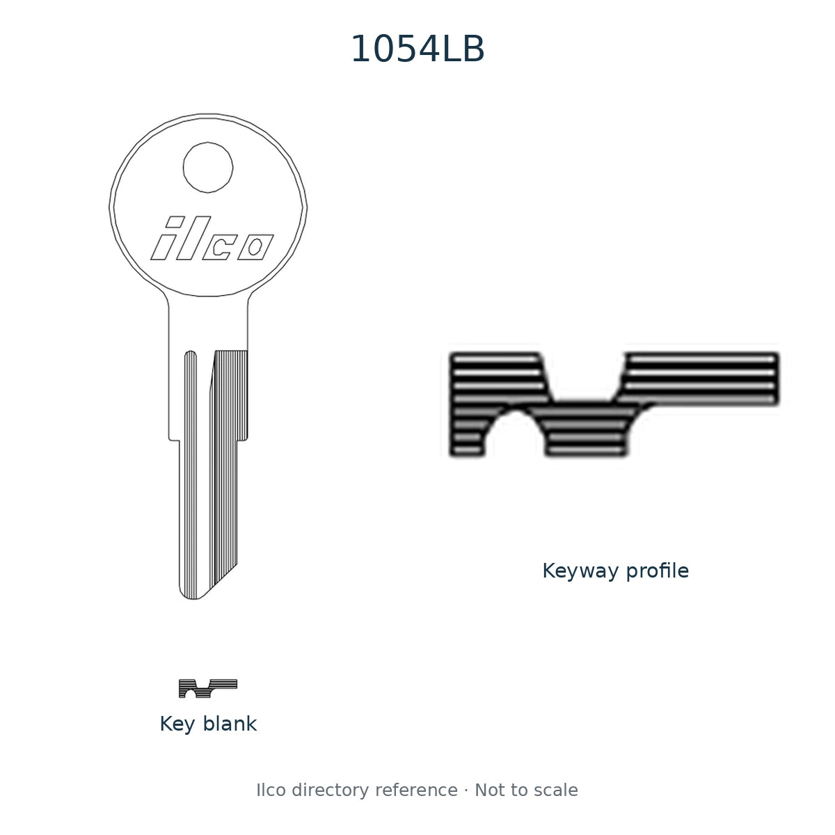 Ilco directory reference 1054LB — key blank and keyway profile; not to scale