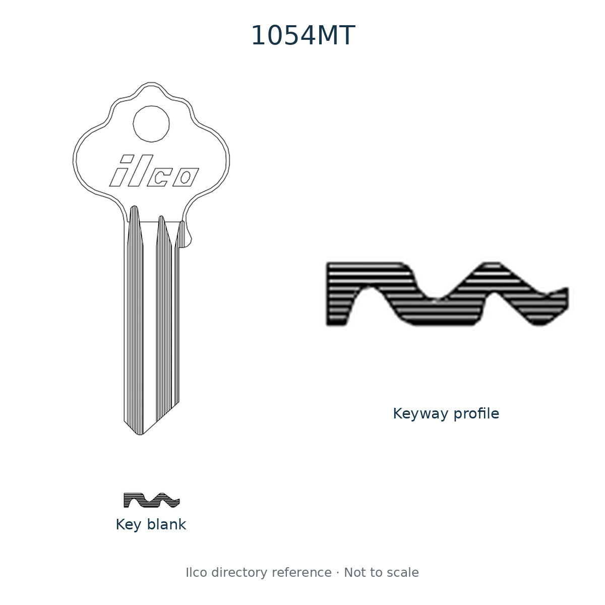 Ilco directory reference 1054MT — key blank and keyway profile; not to scale