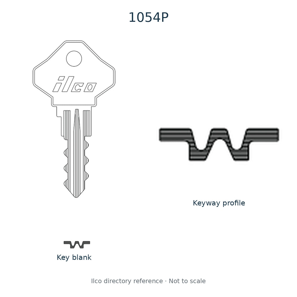 Ilco directory reference 1054P — key blank and keyway profile; not to scale
