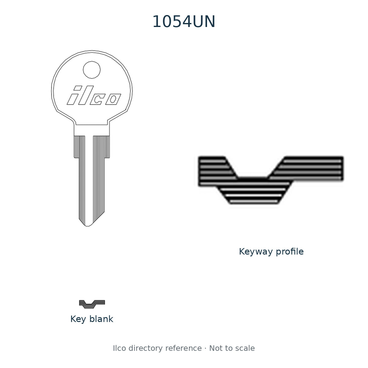 Ilco directory reference 1054UN — key blank and keyway profile; not to scale