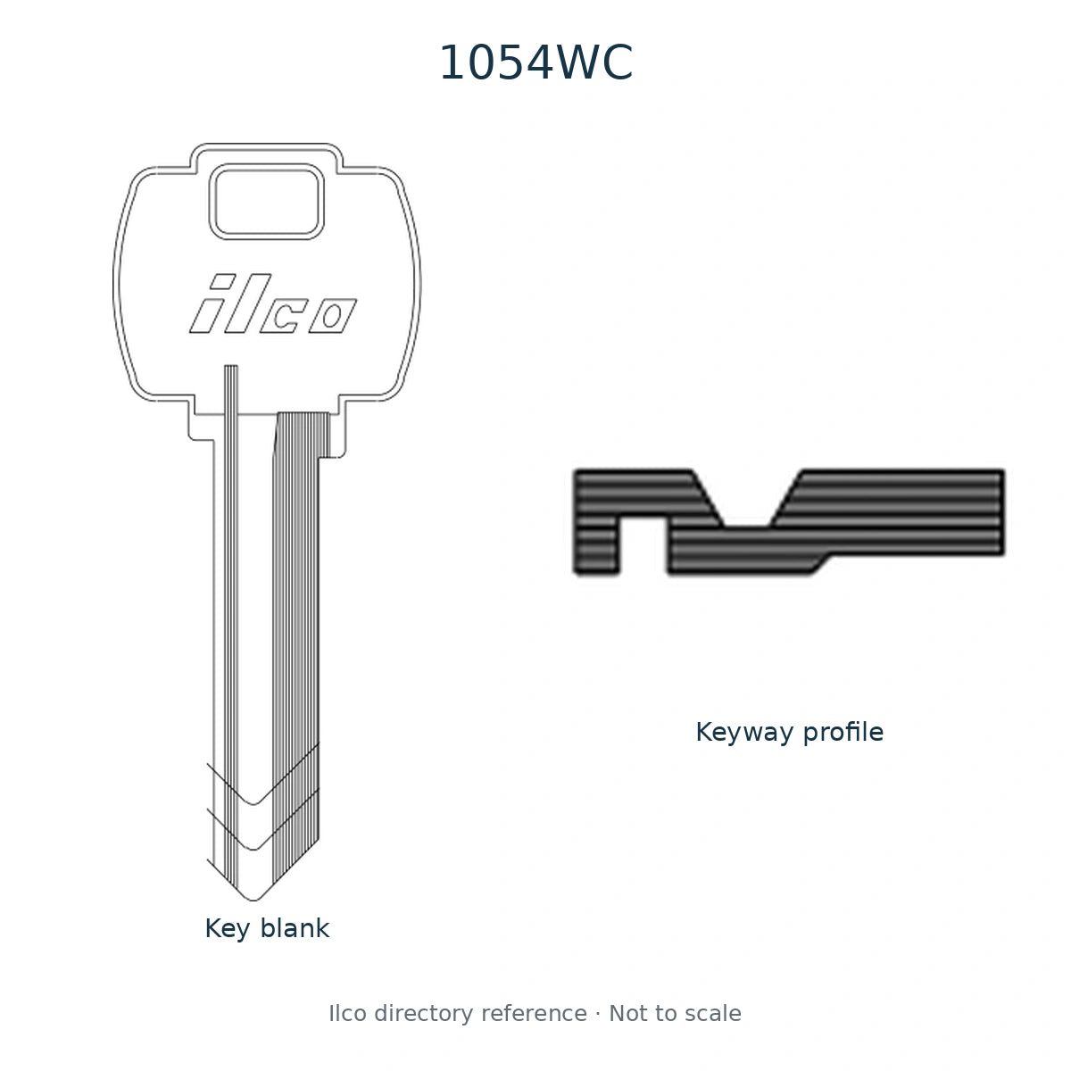 Ilco directory reference 1054WC — full key blank and keyway profile; not to scale