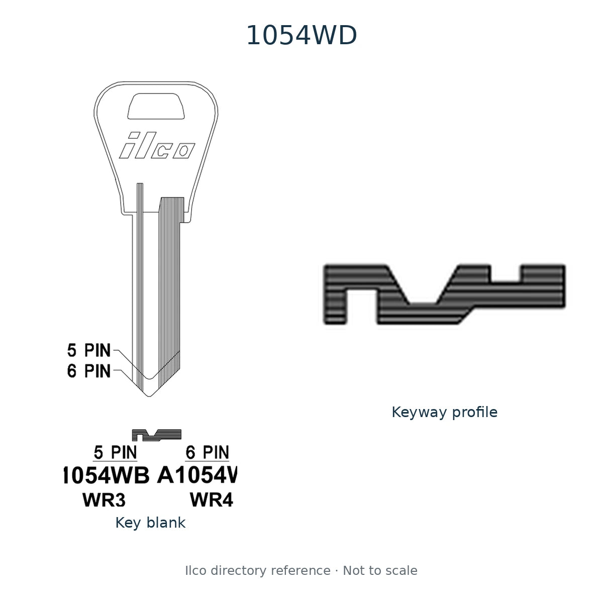 Ilco directory reference 1054WD — key blank and keyway profile; not to scale