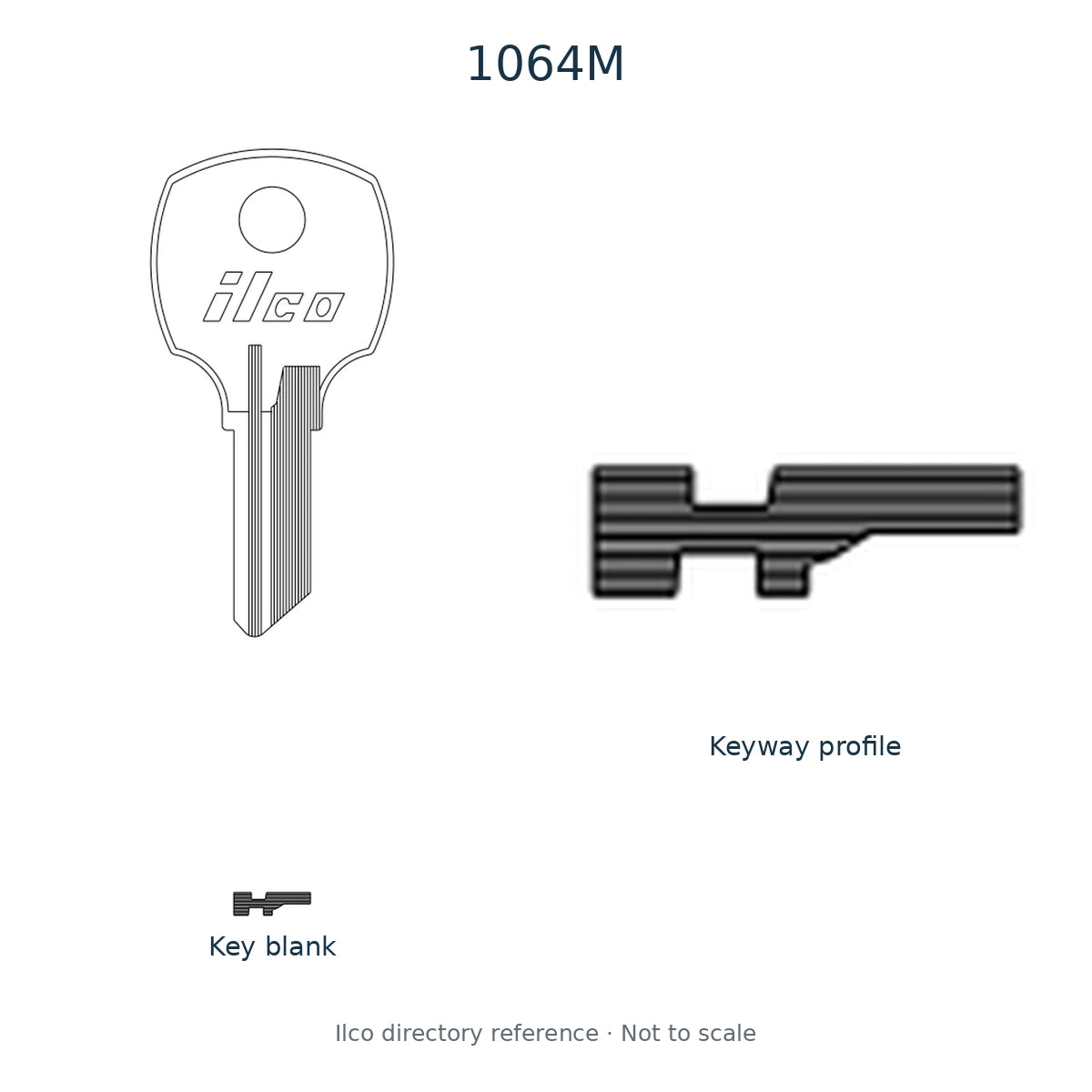Ilco directory reference 1064M — key blank and keyway profile; not to scale