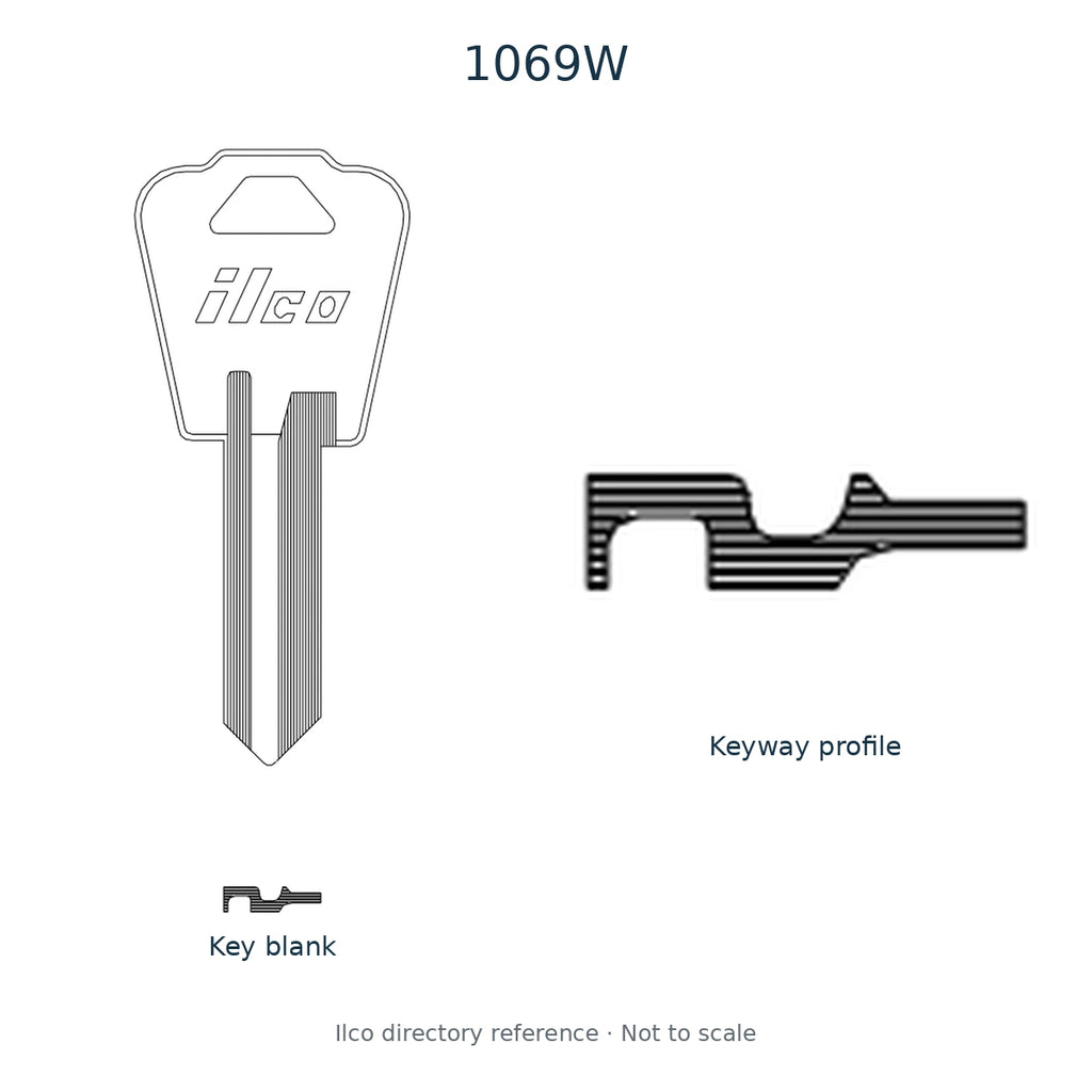 Ilco directory reference 1069W — key blank and keyway profile; not to scale