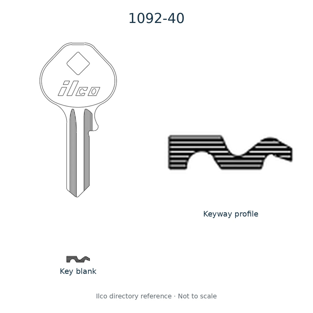 Ilco directory reference 1092-40 — key blank and keyway profile; not to scale