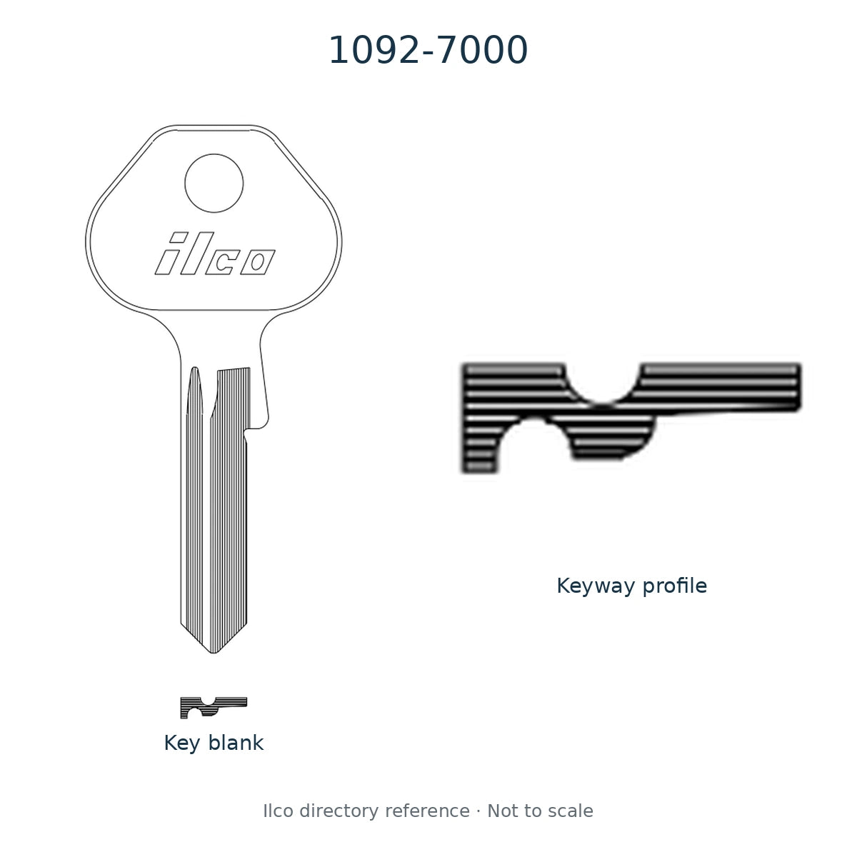 Ilco directory reference 1092-7000 — key blank and keyway profile; not to scale
