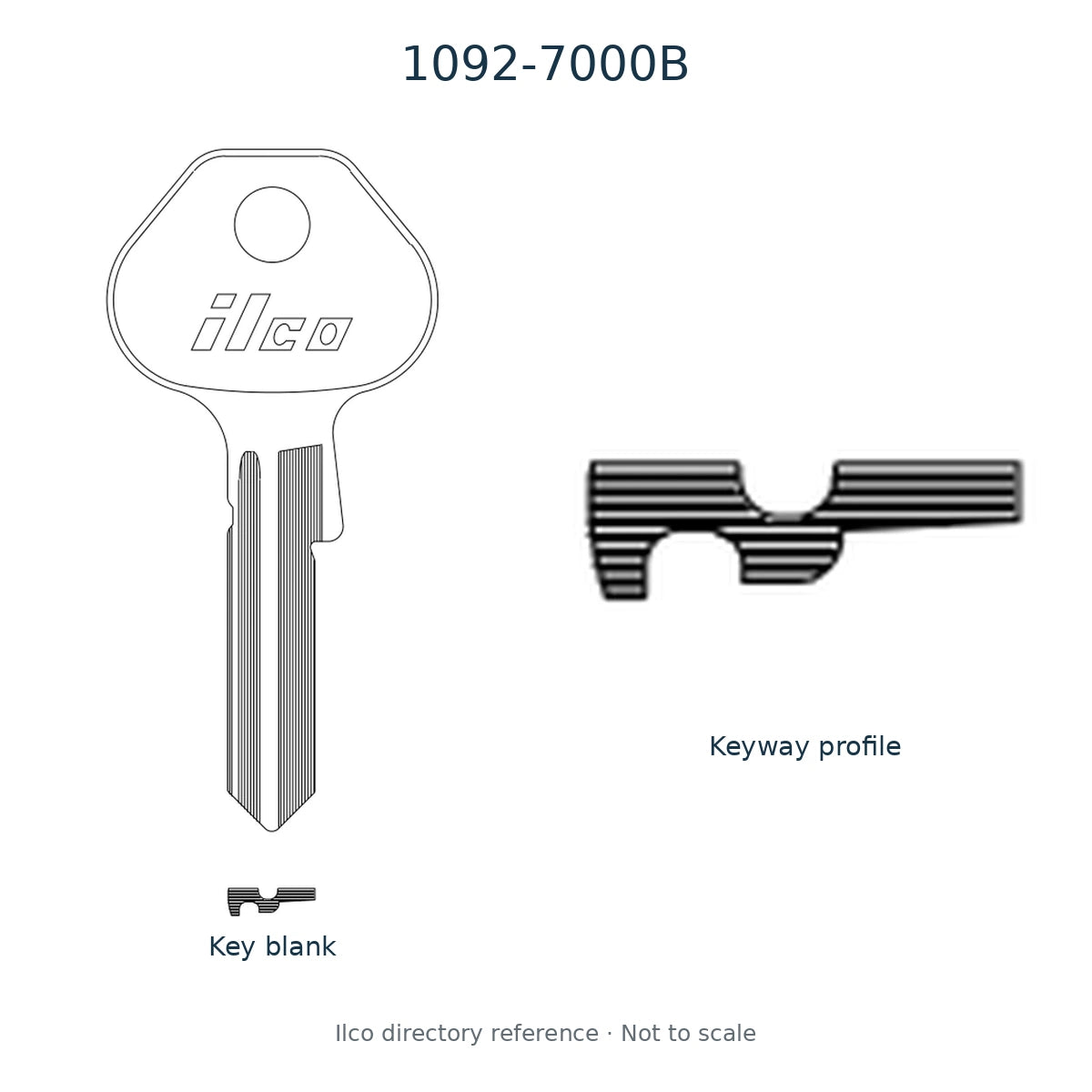 Ilco directory reference 1092-7000B — key blank and keyway profile; not to scale