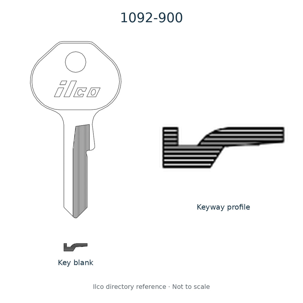 Ilco directory reference 1092-900 — key blank and keyway profile; not to scale