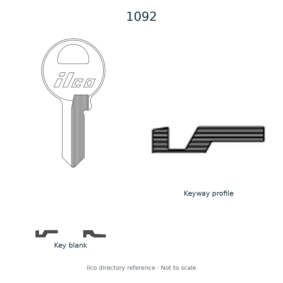 Ilco directory reference 1092 — key blank and keyway profile; not to scale