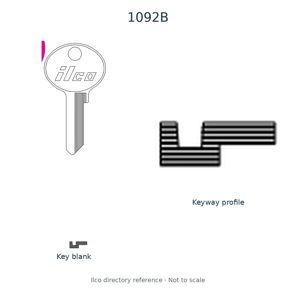 Ilco directory reference 1092B — key blank and keyway profile; not to scale