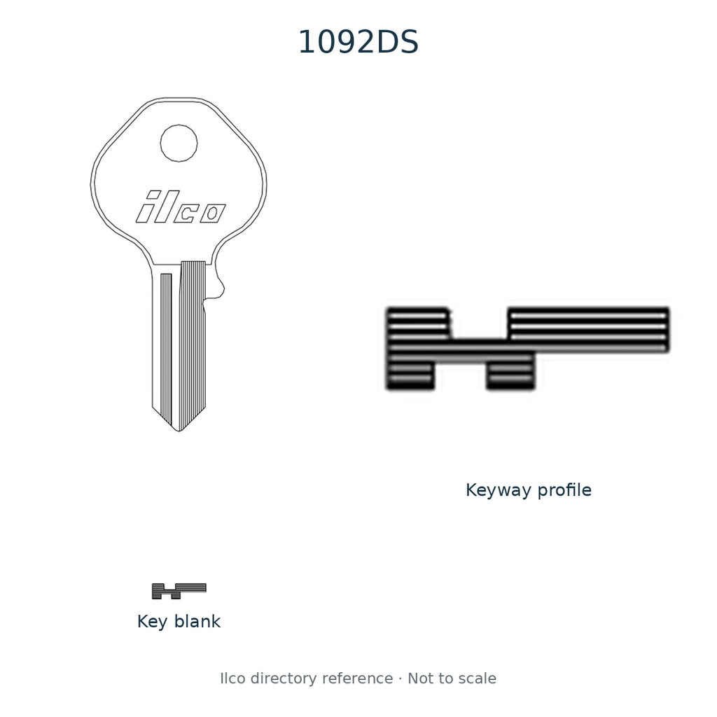 Ilco directory reference 1092DS — key blank and keyway profile; not to scale