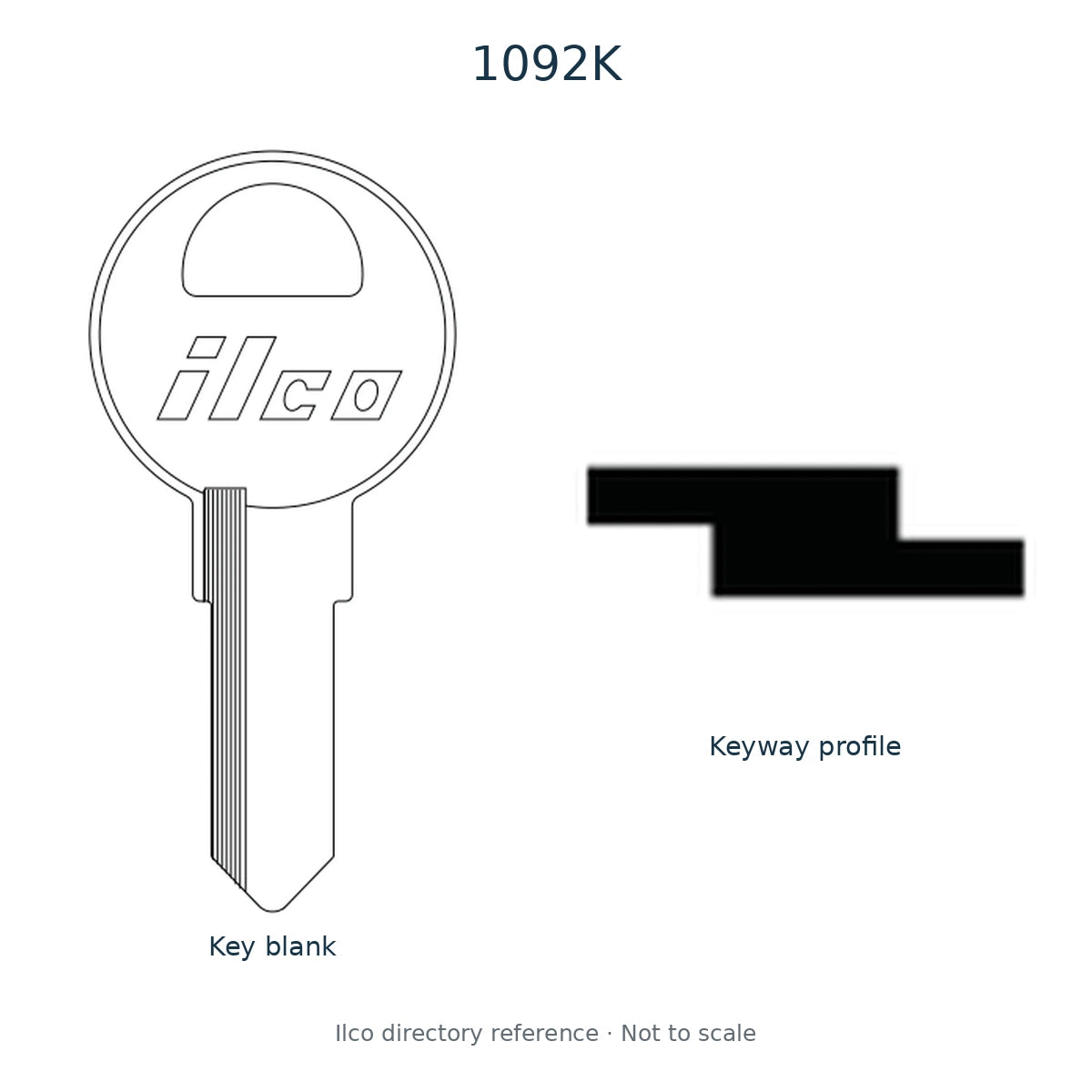 Ilco directory reference 1092K — key blank and keyway profile; not to scale