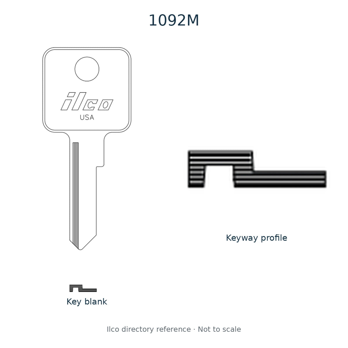 Ilco directory reference 1092M — key blank and keyway profile; not to scale