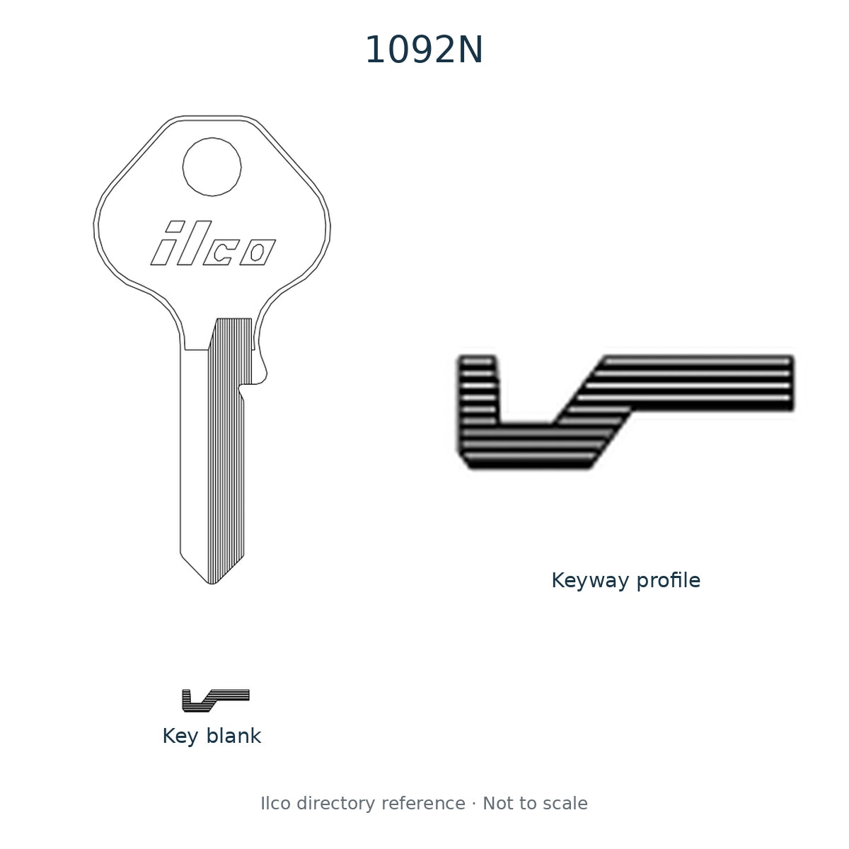 Ilco directory reference 1092N — key blank and keyway profile; not to scale