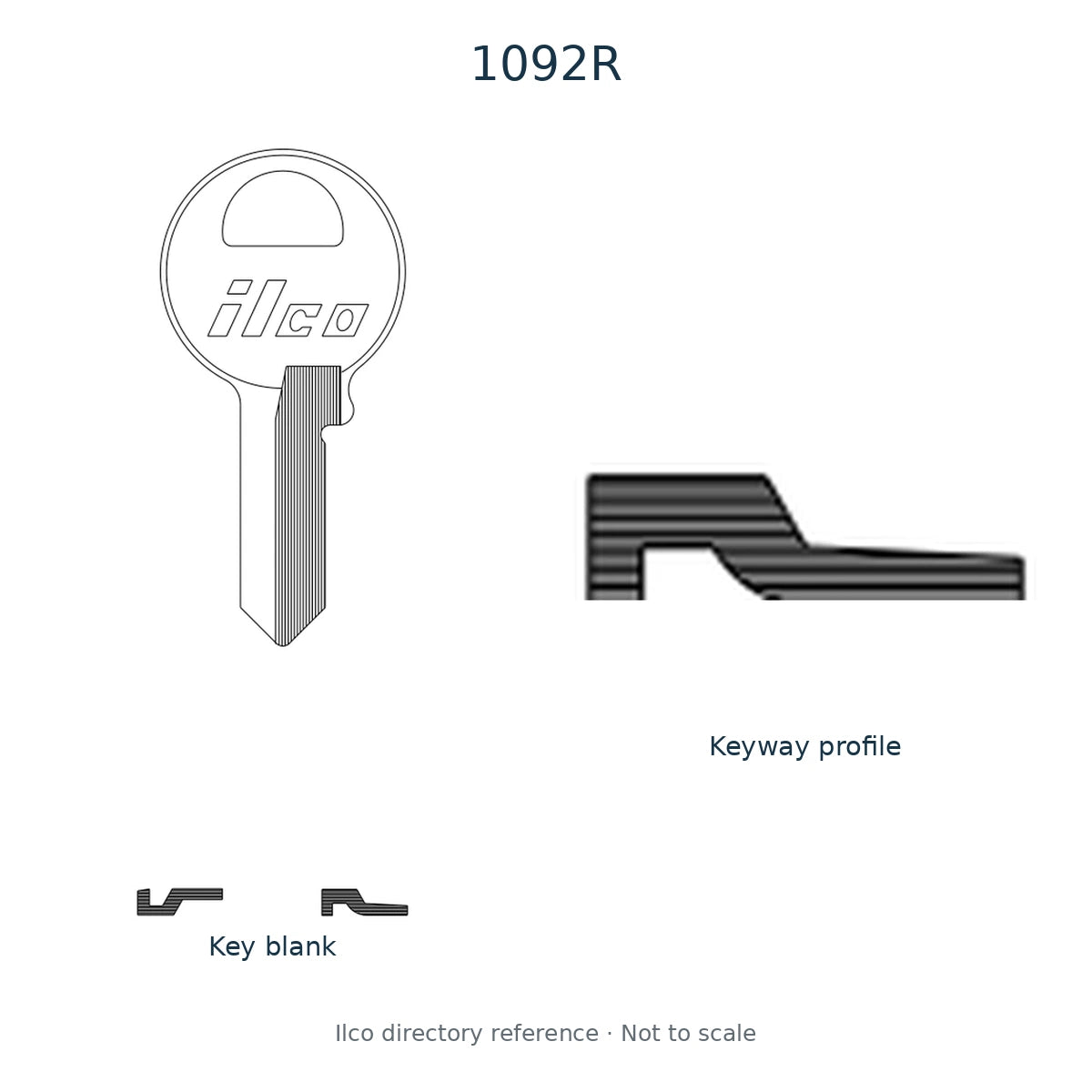 Ilco directory reference 1092R — key blank and keyway profile; not to scale