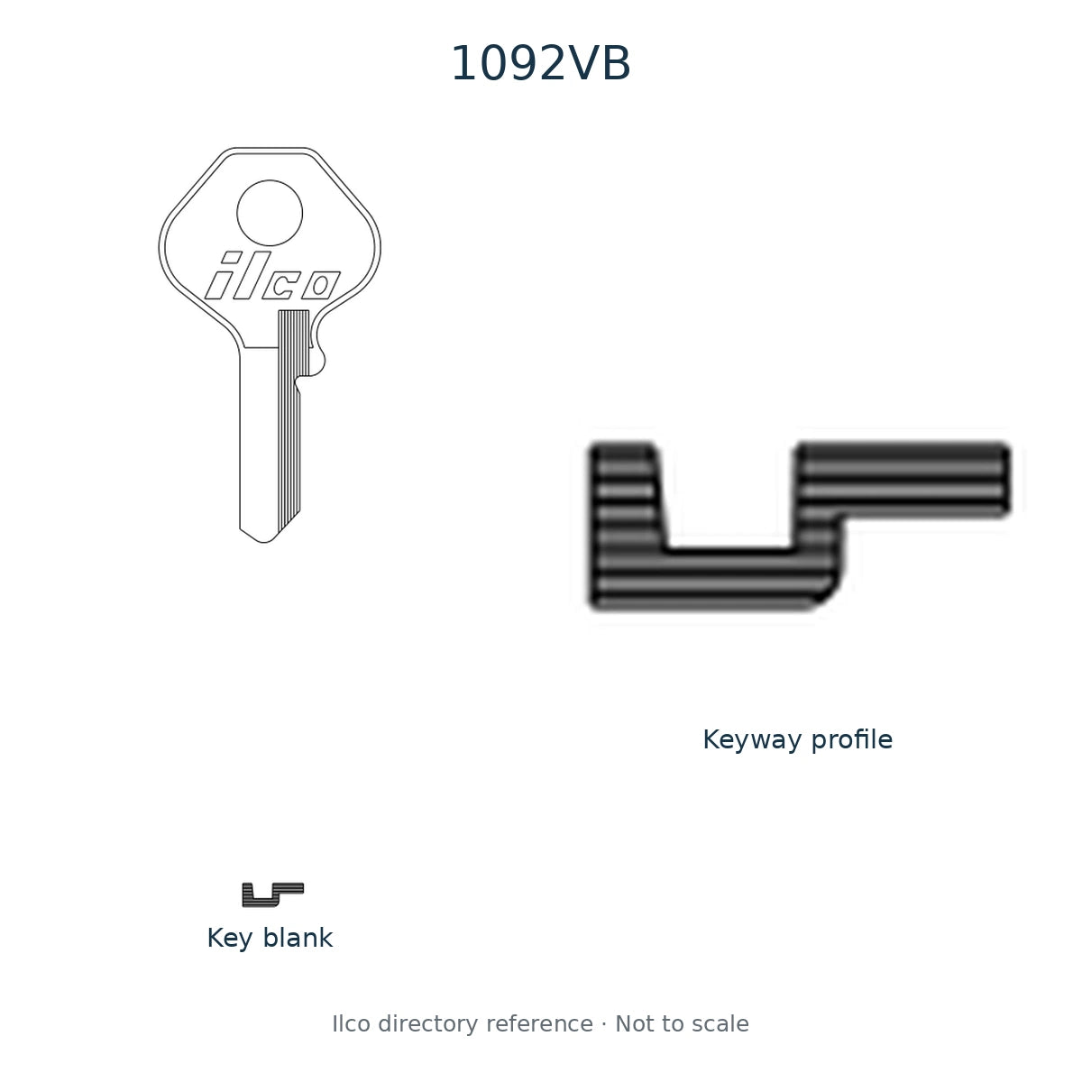 Ilco directory reference 1092VB — key blank and keyway profile; not to scale