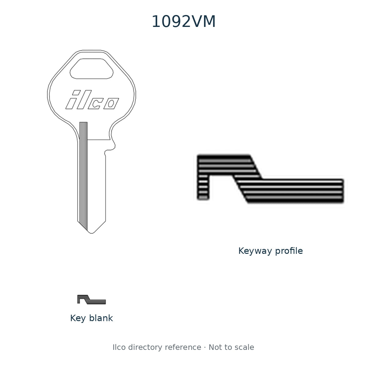Ilco directory reference 1092VM — key blank and keyway profile; not to scale