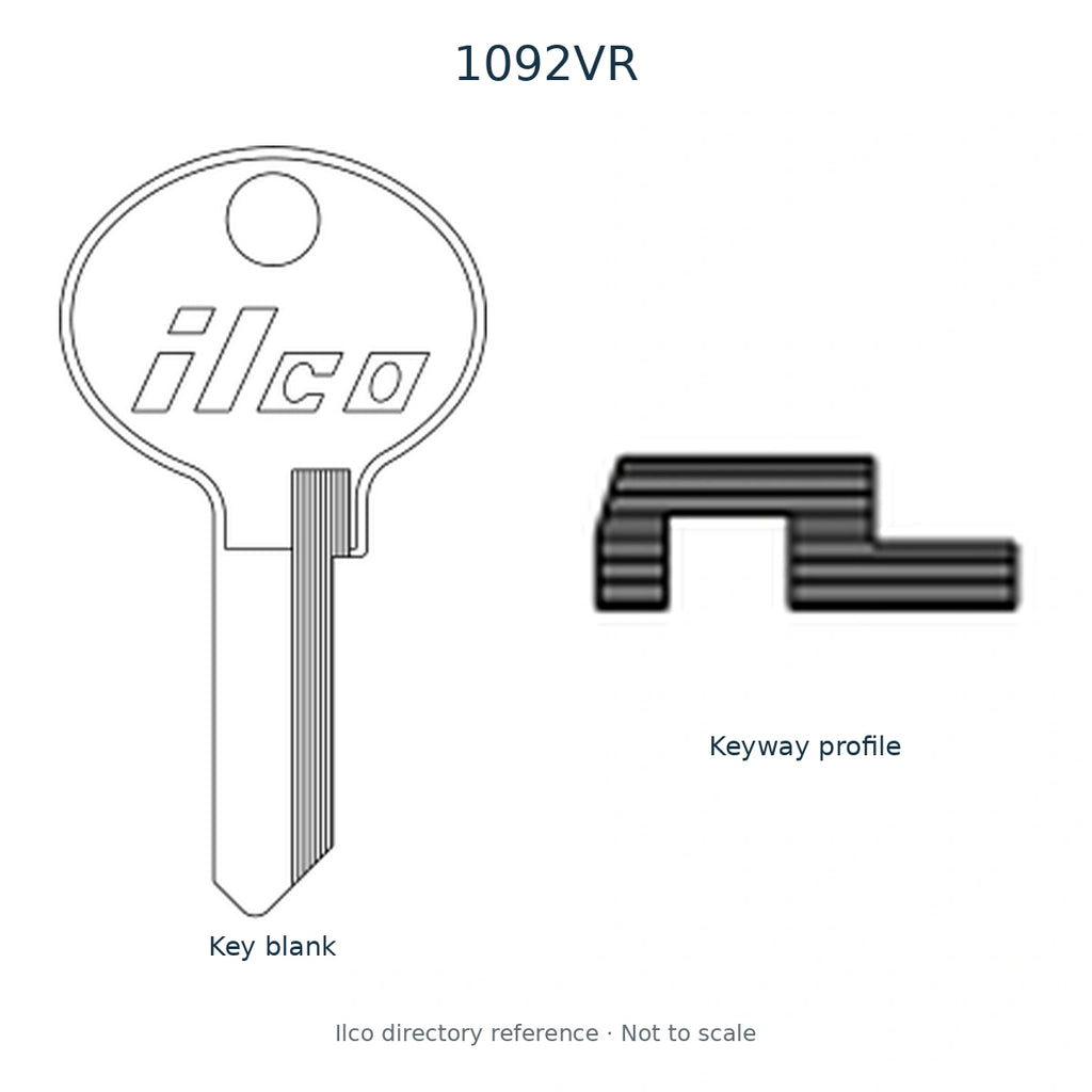 Ilco directory reference 1092VR — full key blank and keyway profile; not to scale