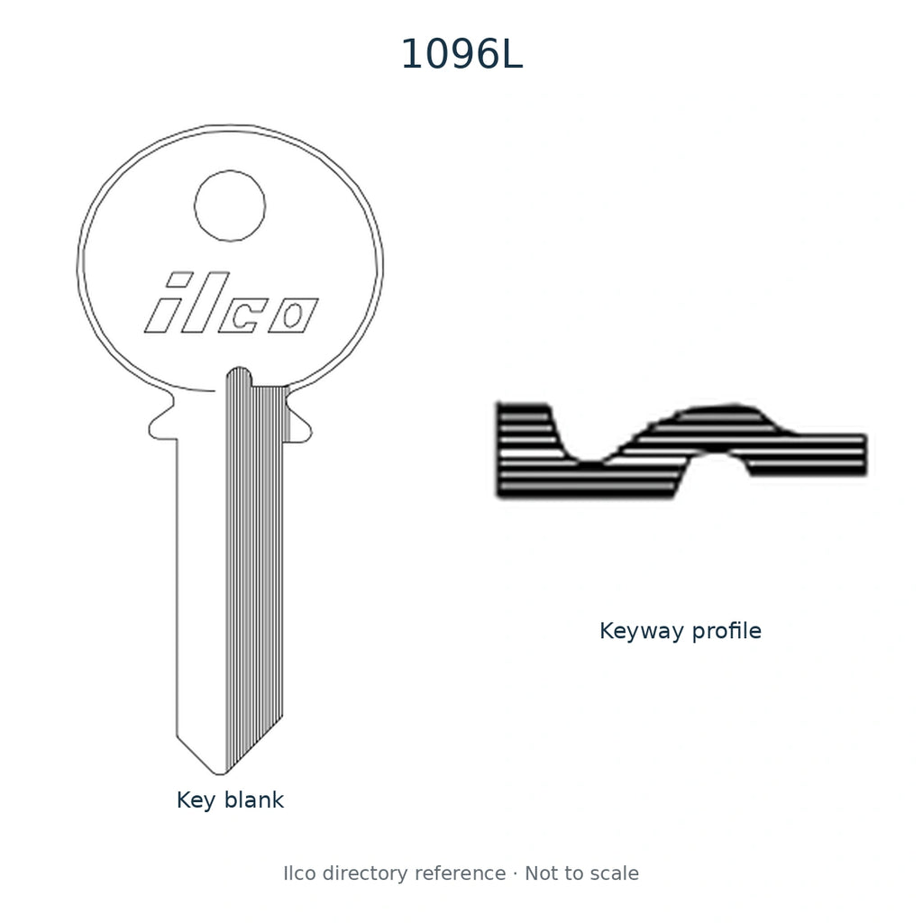 Ilco directory reference 1096L — full key blank and keyway profile; not to scale