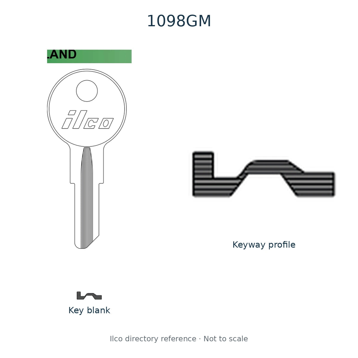 Ilco directory reference 1098GM — key blank and keyway profile; not to scale