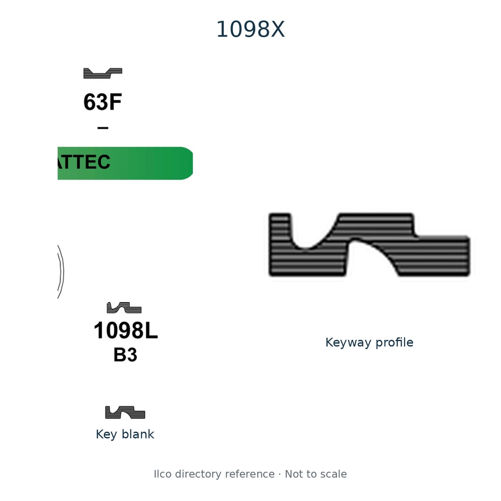 Ilco directory reference 1098X — key blank and keyway profile; not to scale