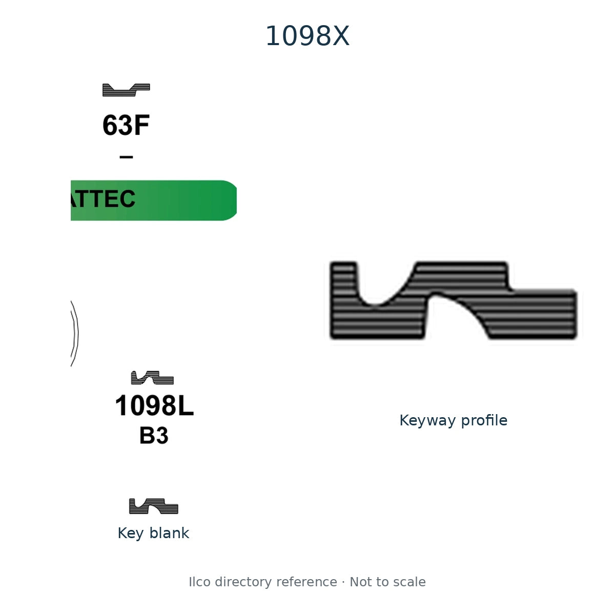 Ilco directory reference 1098X — key blank and keyway profile; not to scale
