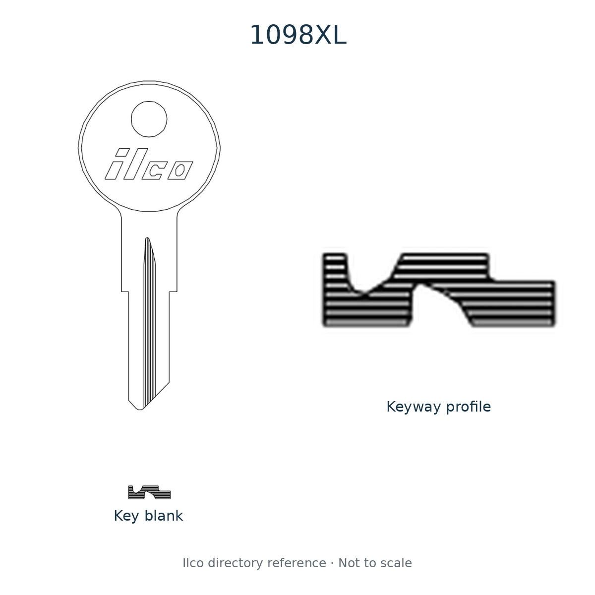 Ilco directory reference 1098XL — key blank and keyway profile; not to scale