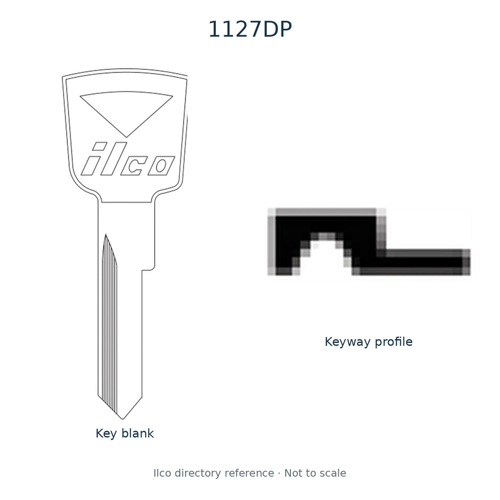 Ilco directory reference 1127DP — key blank and keyway profile; not to scale