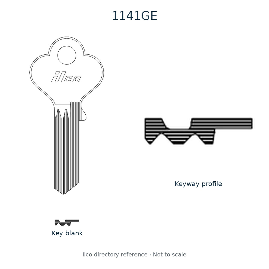 Ilco directory reference 1141GE — key blank and keyway profile; not to scale