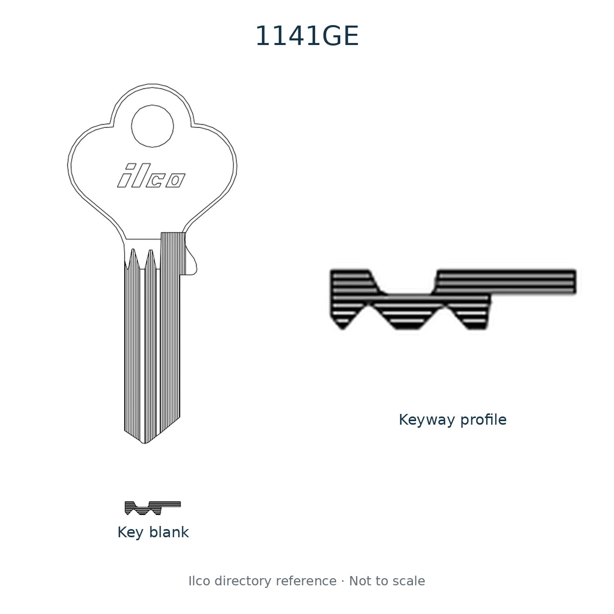 Ilco directory reference 1141GE — key blank and keyway profile; not to scale