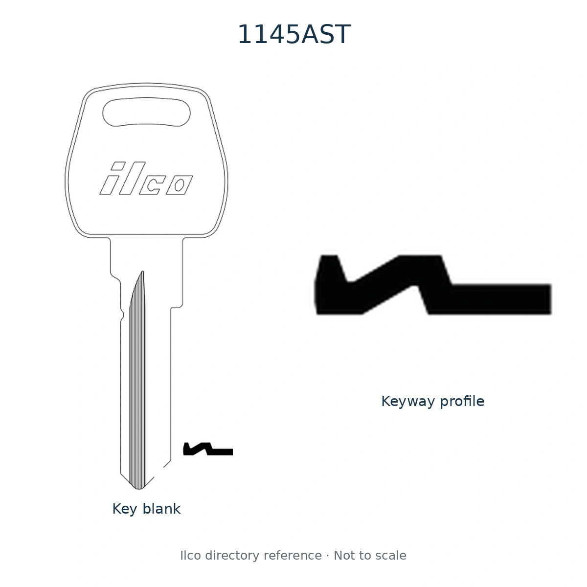 Ilco directory reference 1145AST — full key blank and keyway profile; not to scale