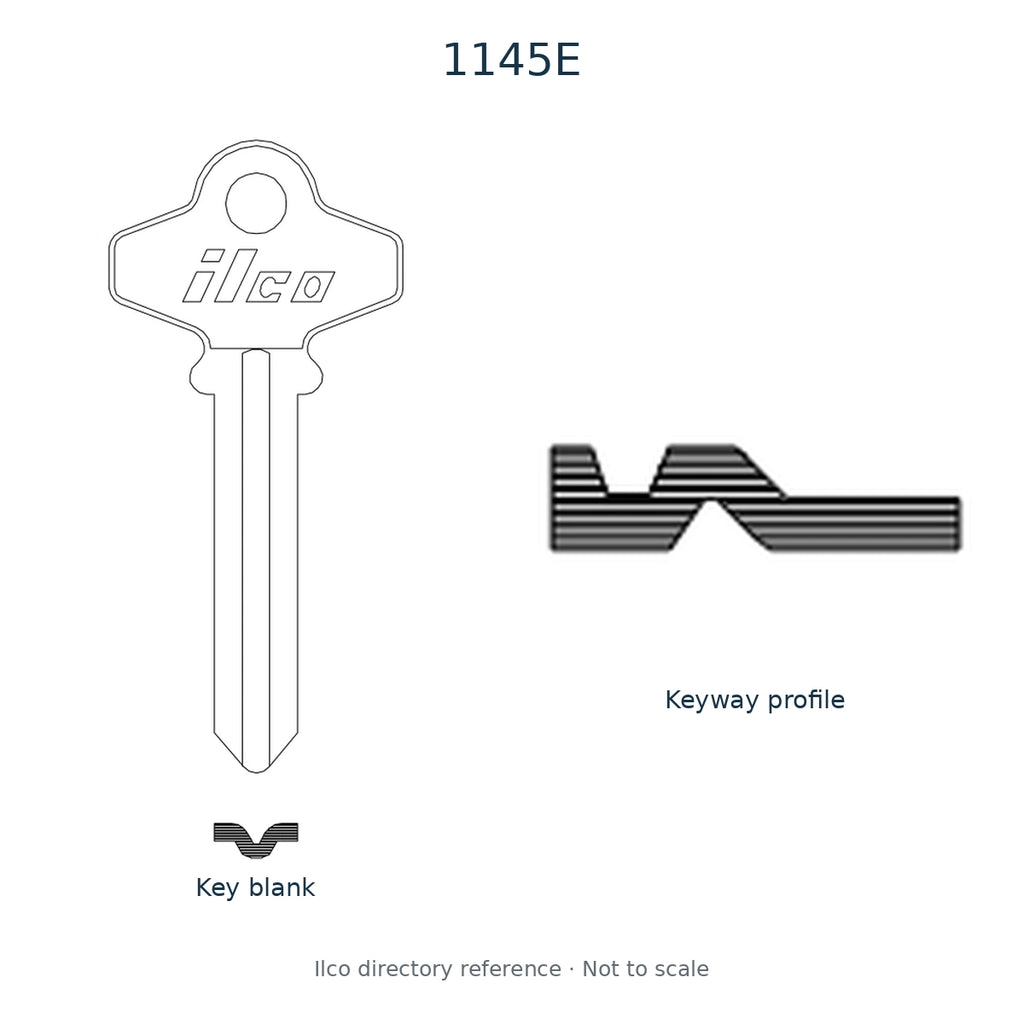 Ilco directory reference 1145E — key blank and keyway profile; not to scale